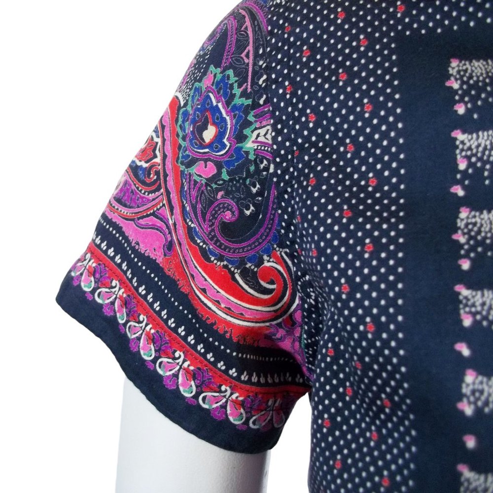 ROBERT GRAHAM Polka Dot Paisley Border Button Front Cotton Womens Blouse Sz 2 - Picture 7 of 14